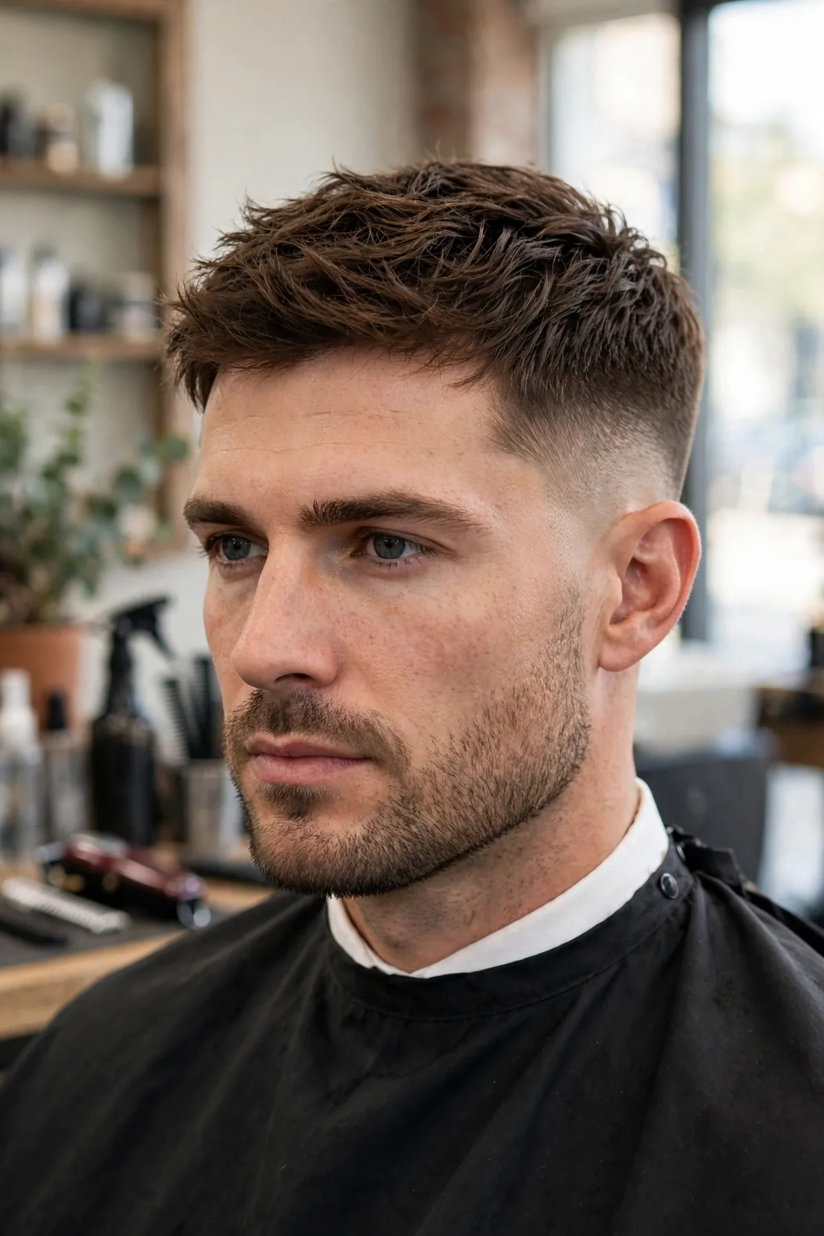 Short office friendly warrior haircut for men with neat texture and low fade