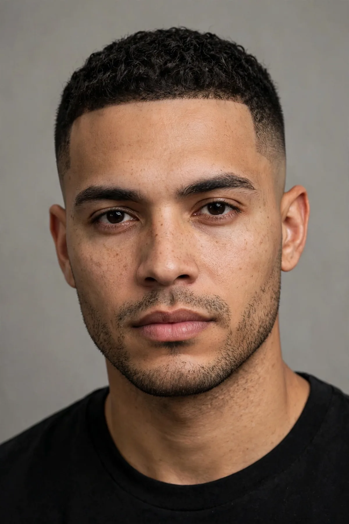 Crisp line-up with a bald fade haircut — razor-sharp hairline edges with skin-faded sides