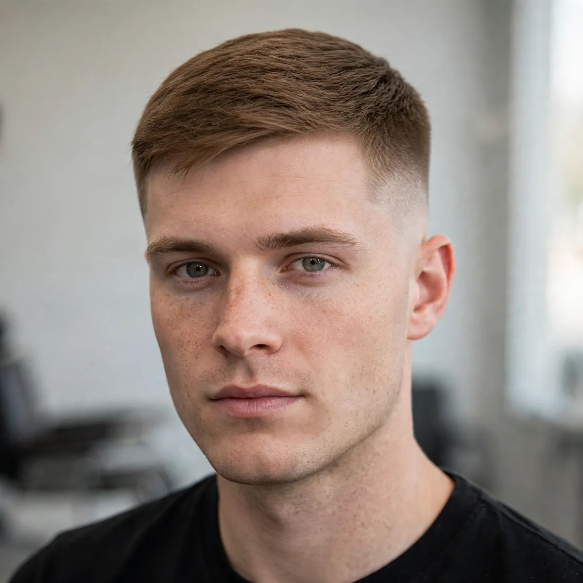 Man with a high taper crew cut — classic short graduated crew cut with high tapered sides.