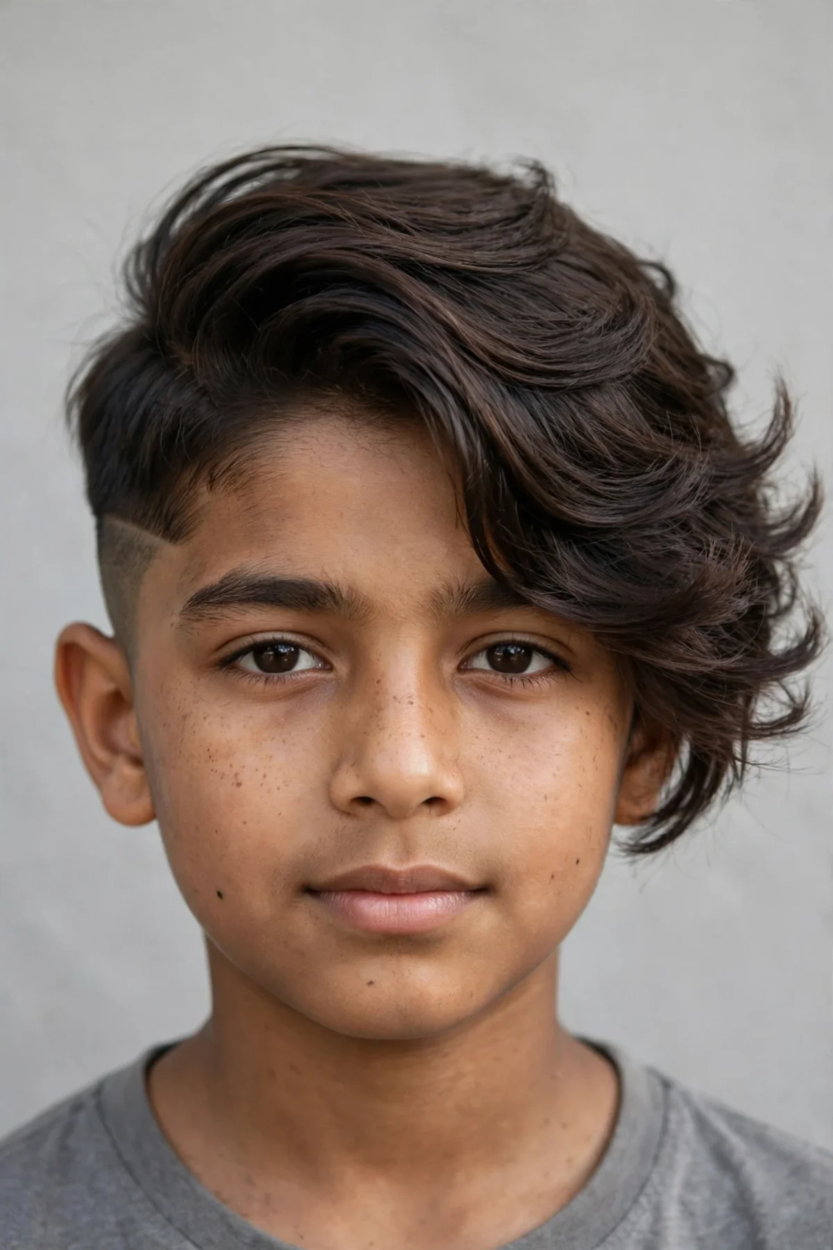 Long undercut flow boys haircut with shaved undercut sides and long flowing top hair
