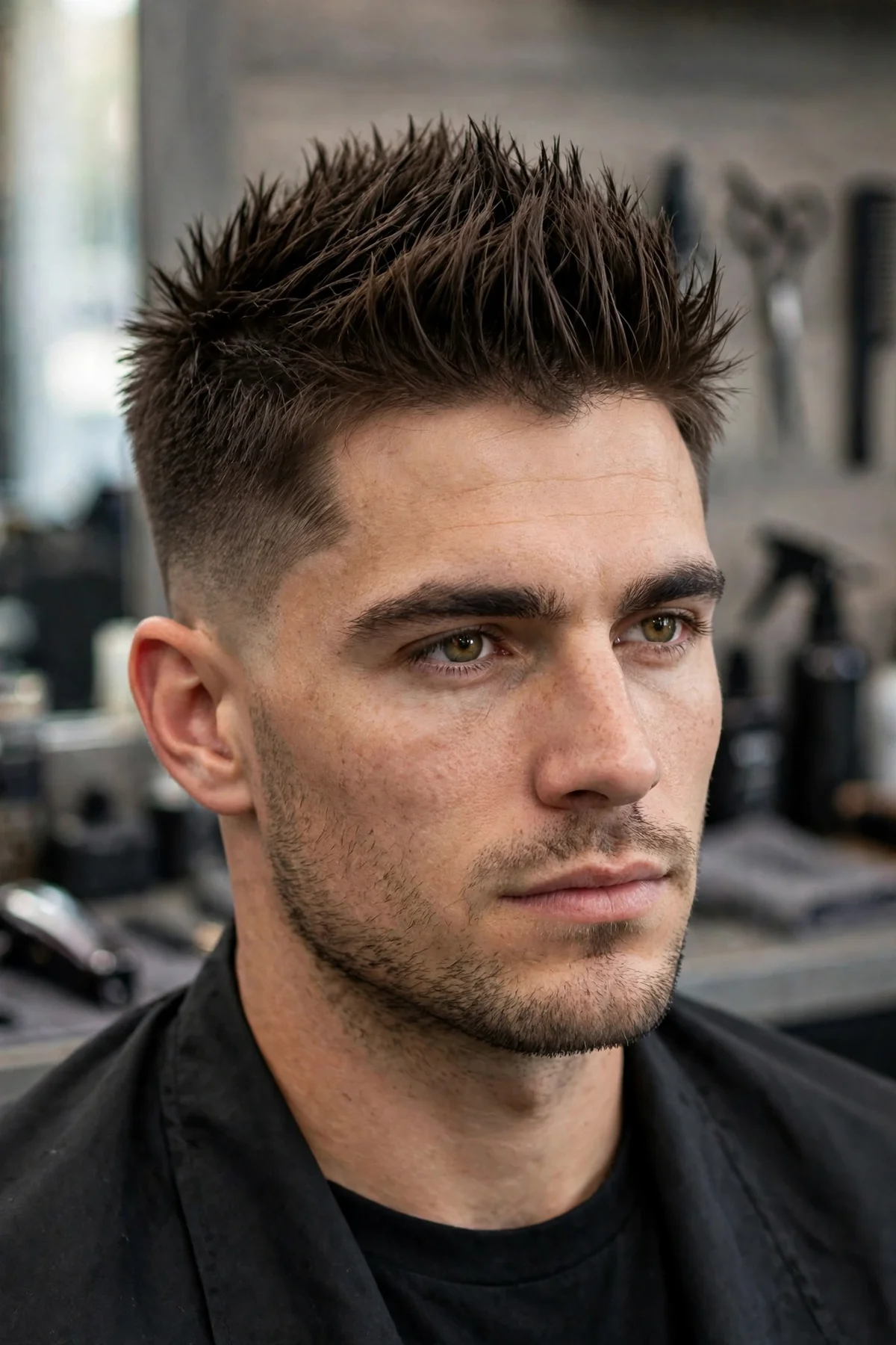 Spiky textured haircut for men with straight hair — short hair styled upward into defined spikes
