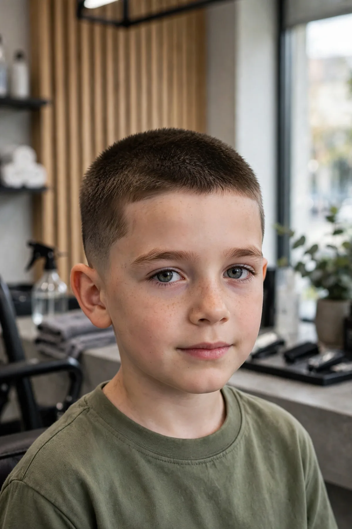 Boy with a butch cut — very short even haircut all over, the simplest short haircut for boys