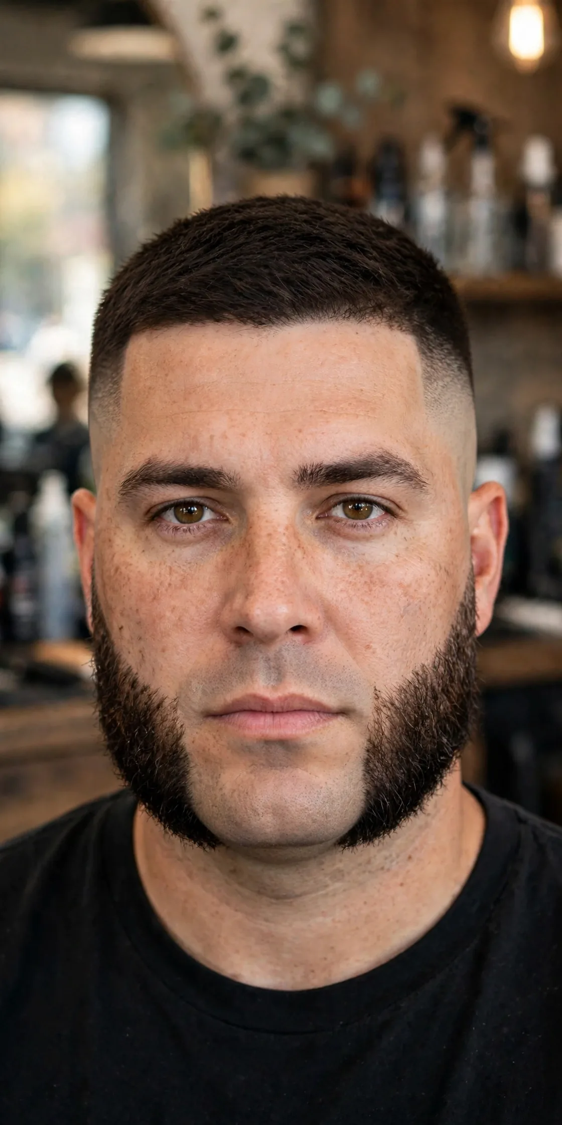 Faded mutton chops with wide sideburns fading into cheek facial hair