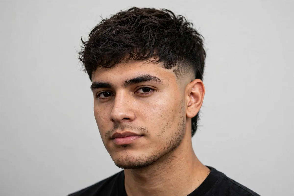 Drop taper fade haircut for men — fade curving down behind the ear with a textured top