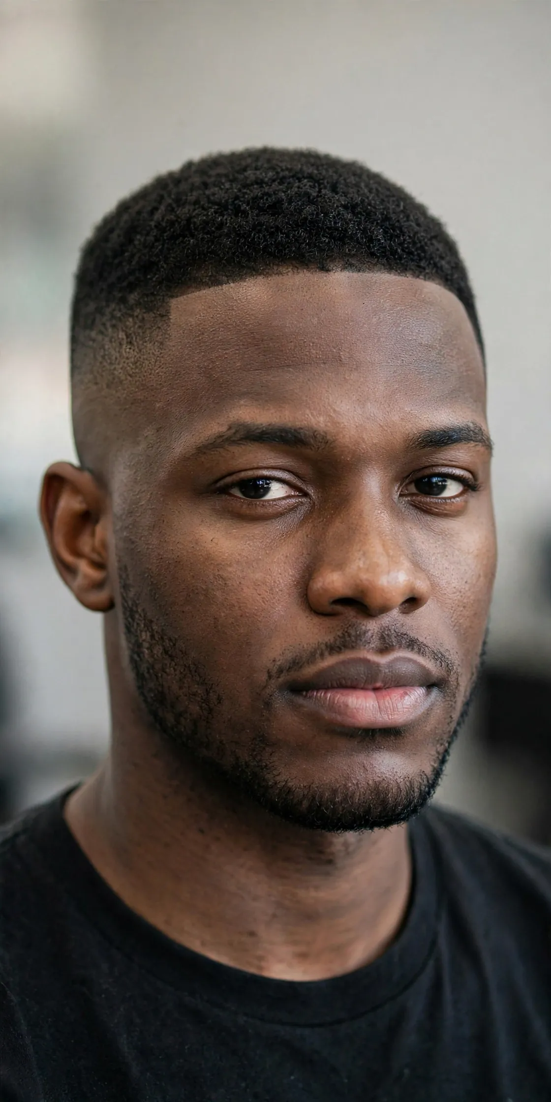 Man with a high skin fade — bold fade blending to bare skin with a short neat top.