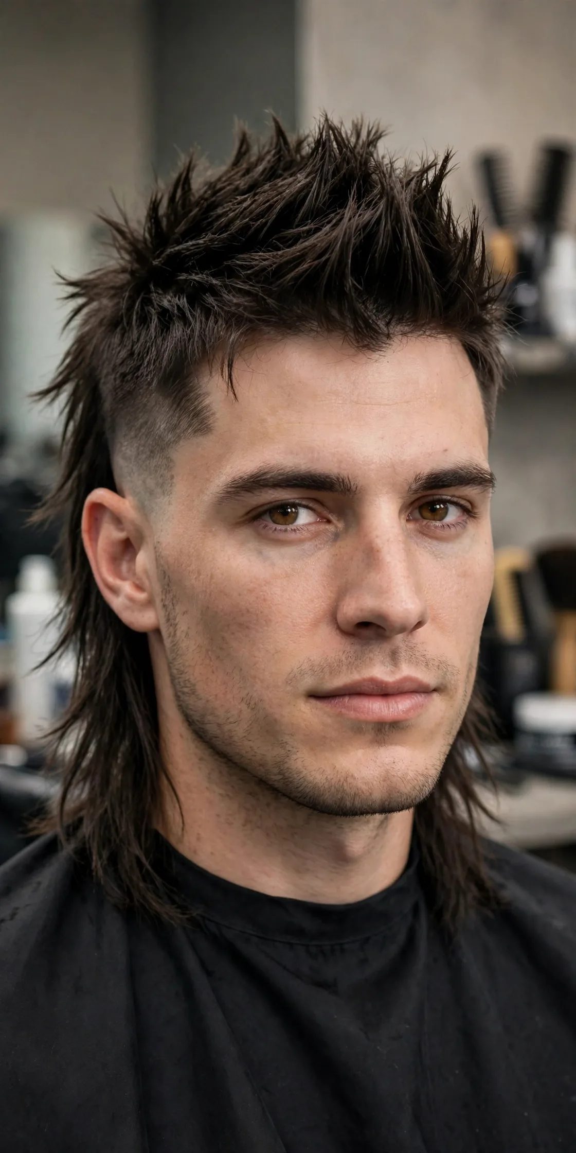 Edgy mohawk wolf cut haircut for men with bold fauxhawk strip and shaggy layered sides