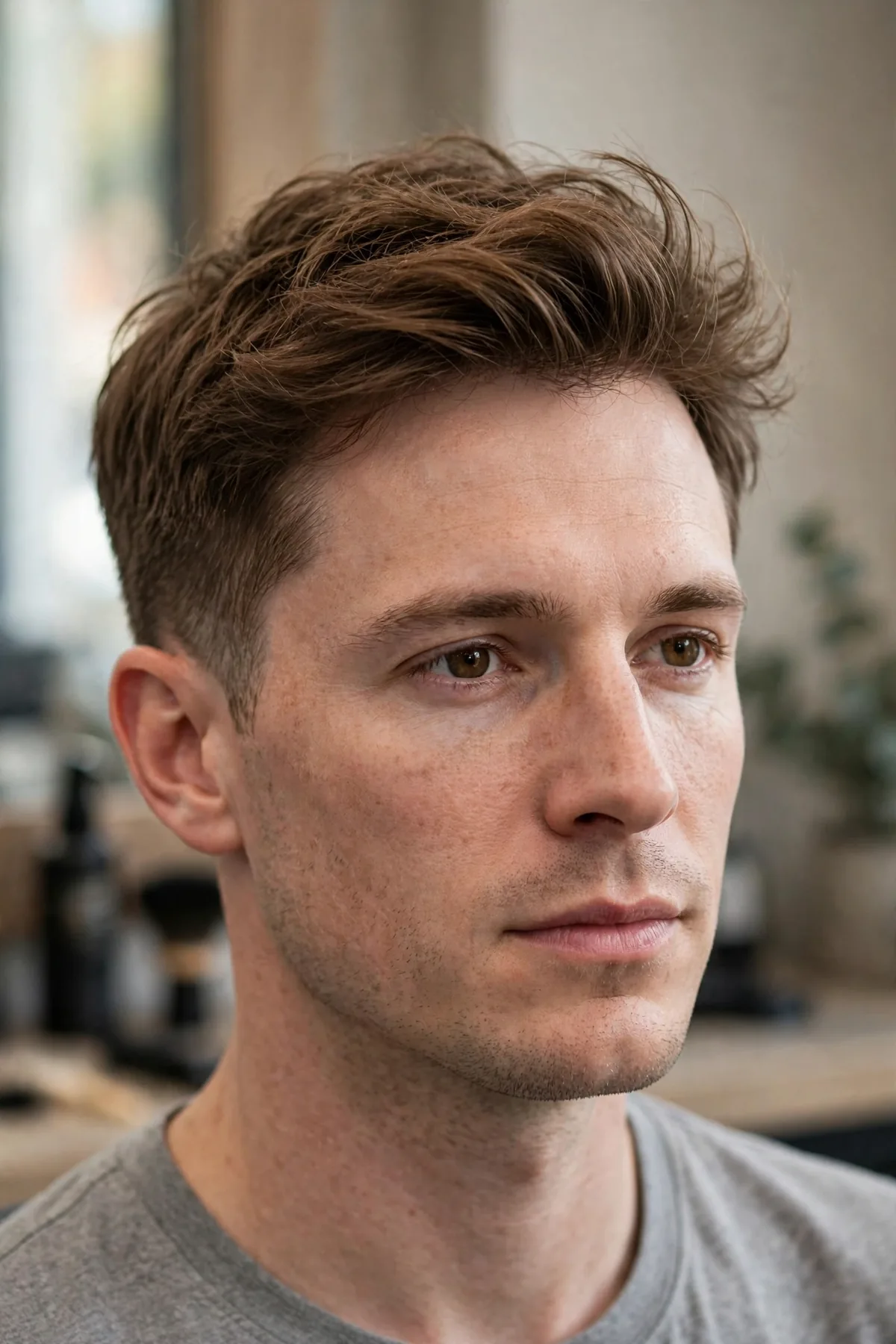 Blowout haircut for fine thin hair men, lightweight airy root volume with low taper