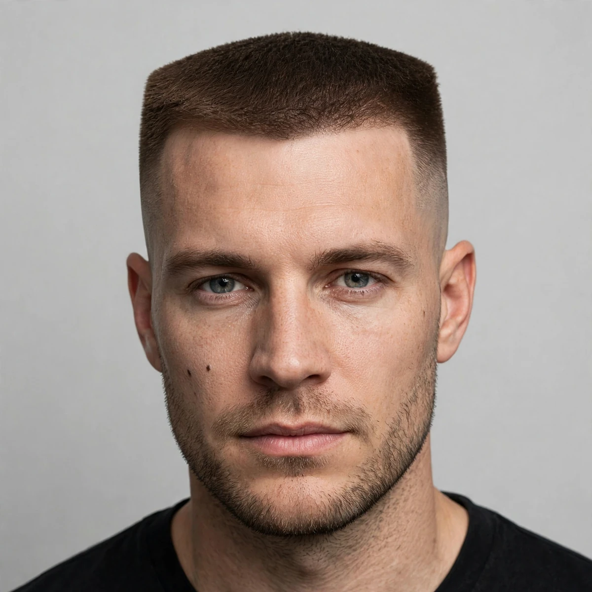 Flat top crew cut for men — top cut into a level horizontal plane with squared corners