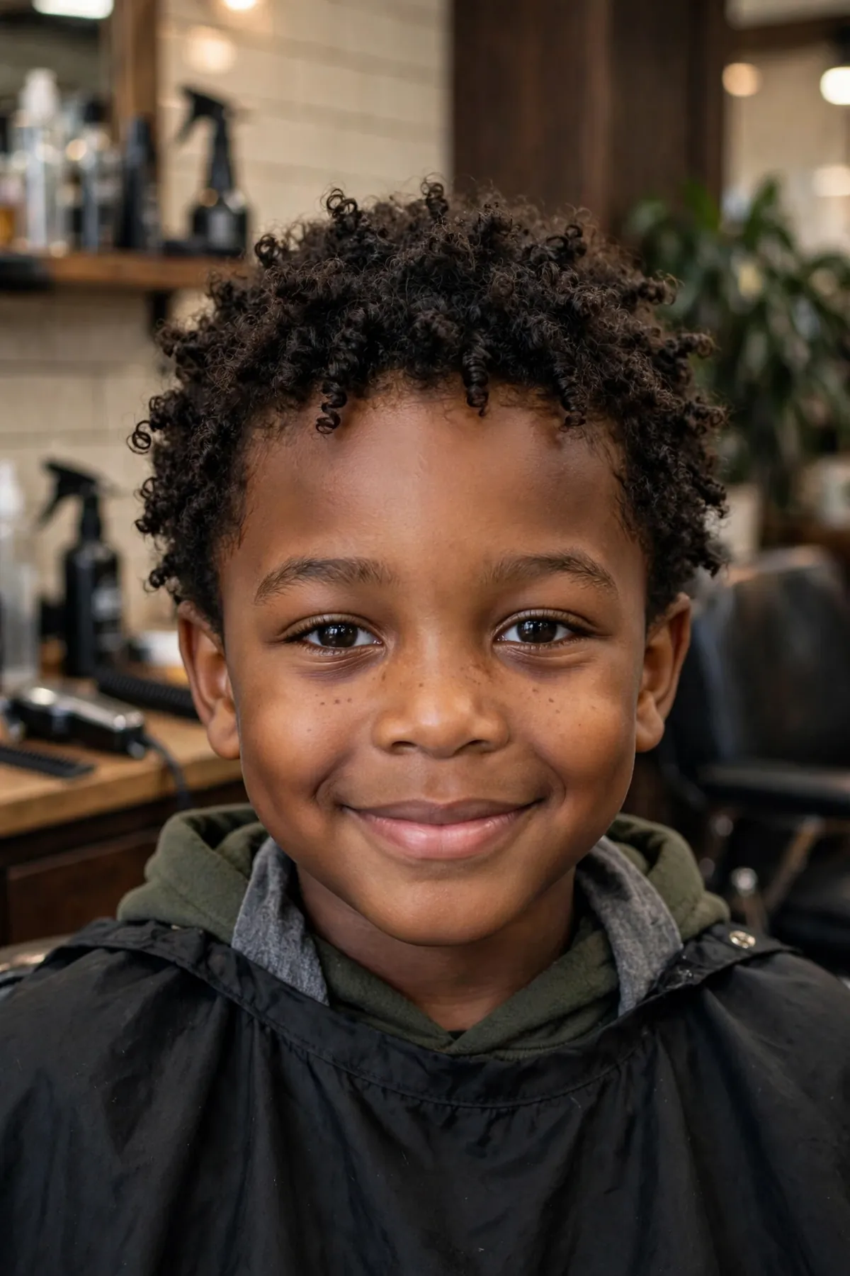 Little Black boy with defined kiddie sponge curls, an easy at-home black boy haircut style.