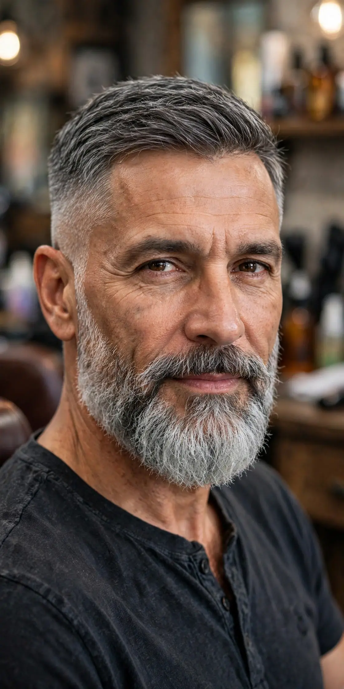 Older man with a distinguished salt-and-pepper gray beard fade