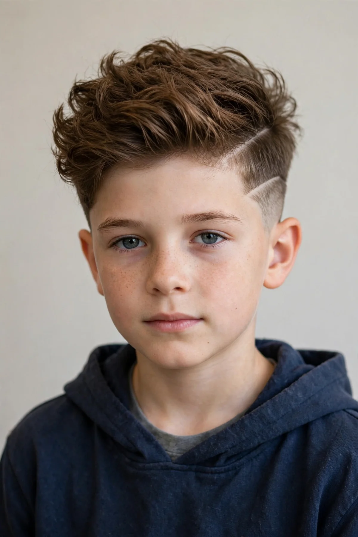 Disconnected undercut boys haircut with voluminous long top — big volume on top with sharp disconnected short sides