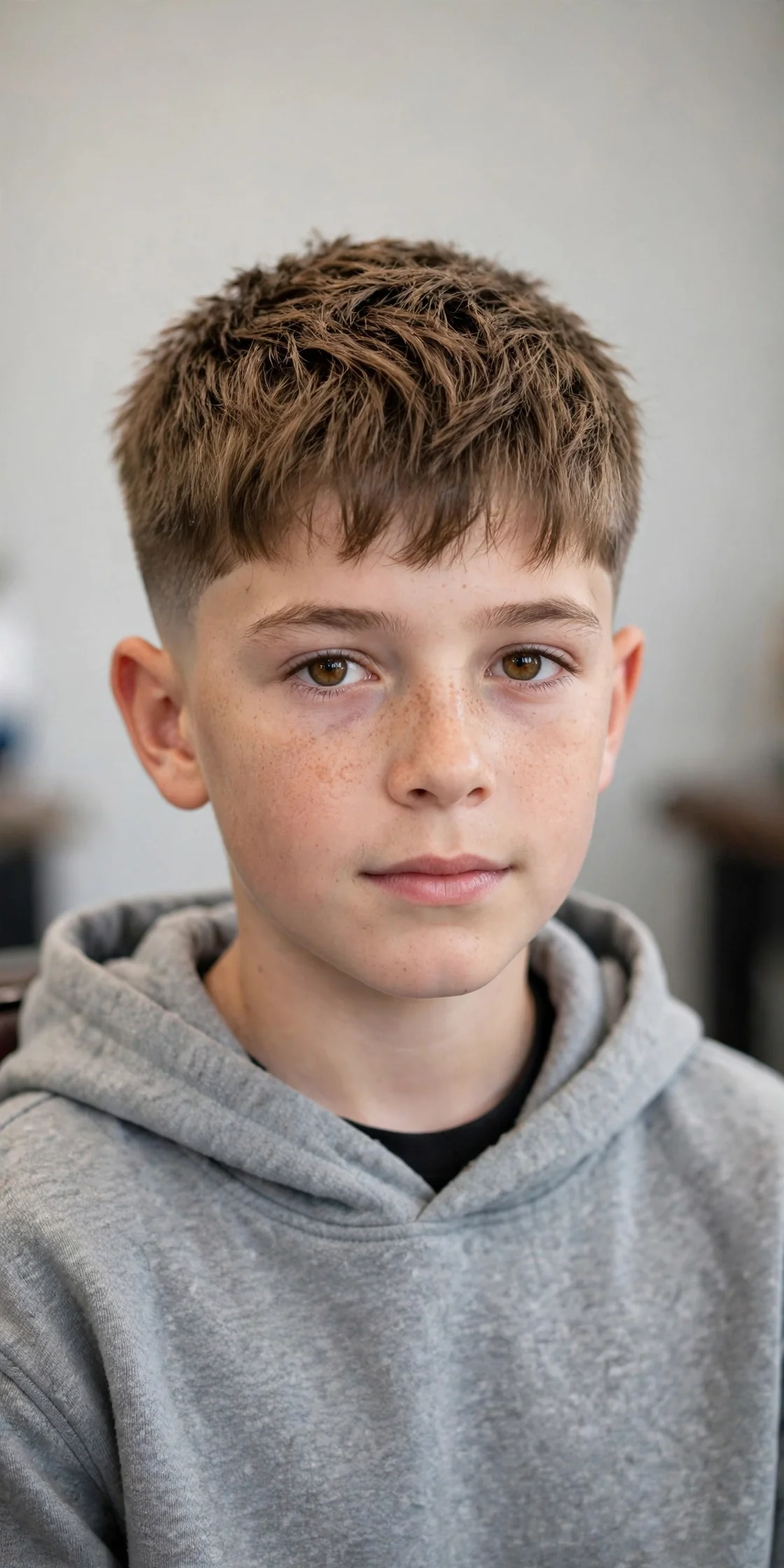 Textured crop boys haircut with fade — choppy textured crop top with faded sides
