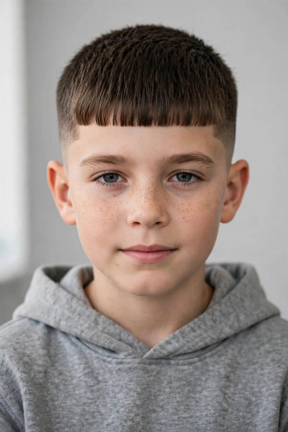 French crop boys haircut with fade — neat short fringe crop with faded sides