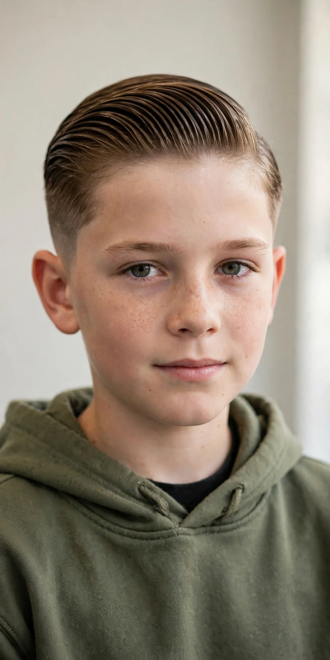 Slick back boys haircut with fade — long top slicked straight back with faded sides