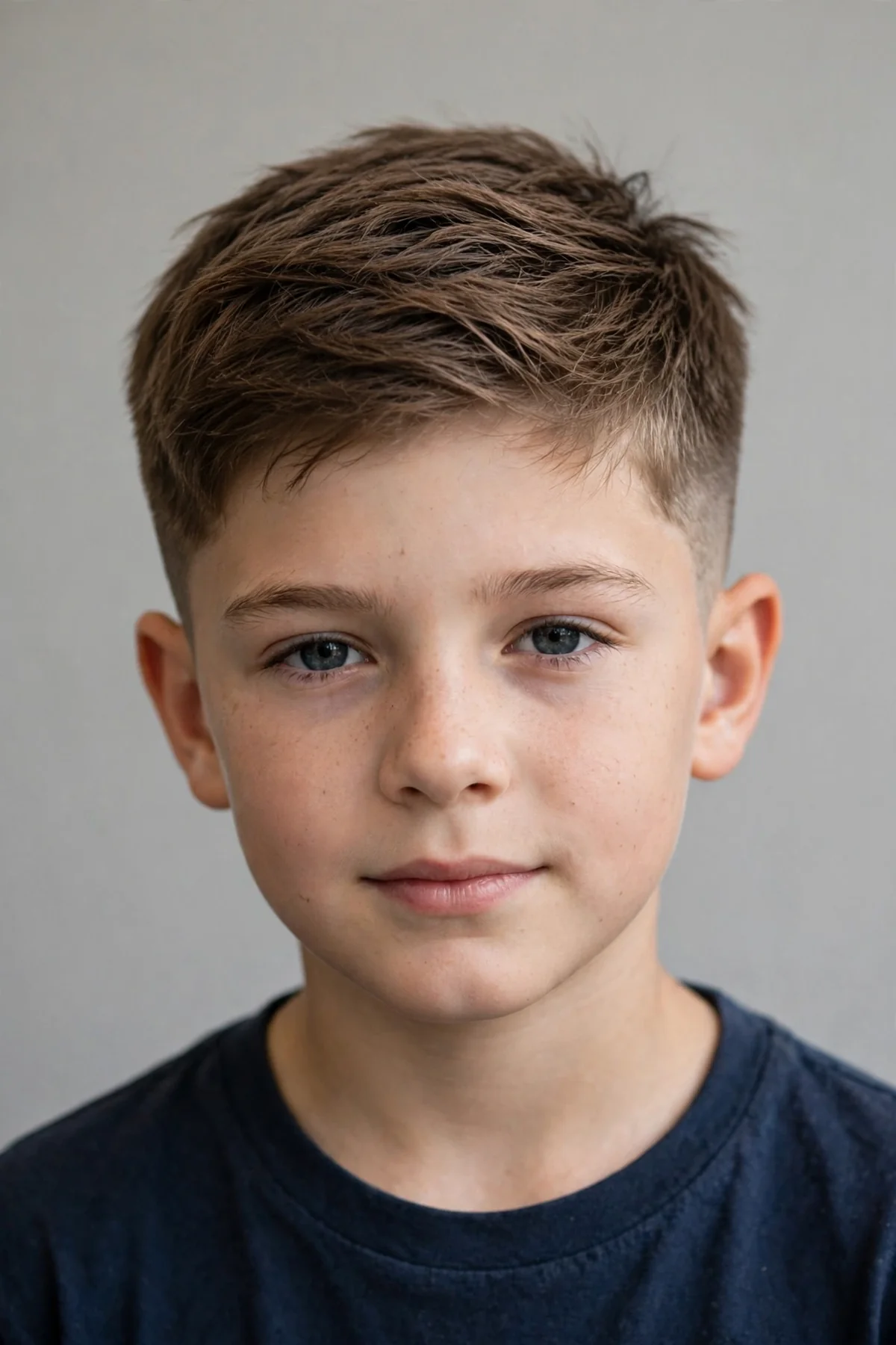 Boy with a crew cut with a longer top, short sides and slightly longer textured top