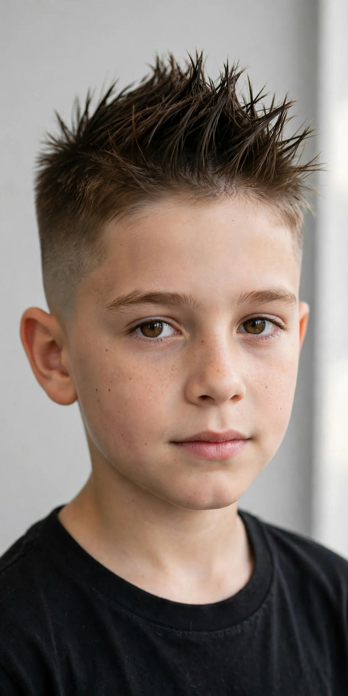 Boy with a high fade haircut and spiky long top, very short high sides