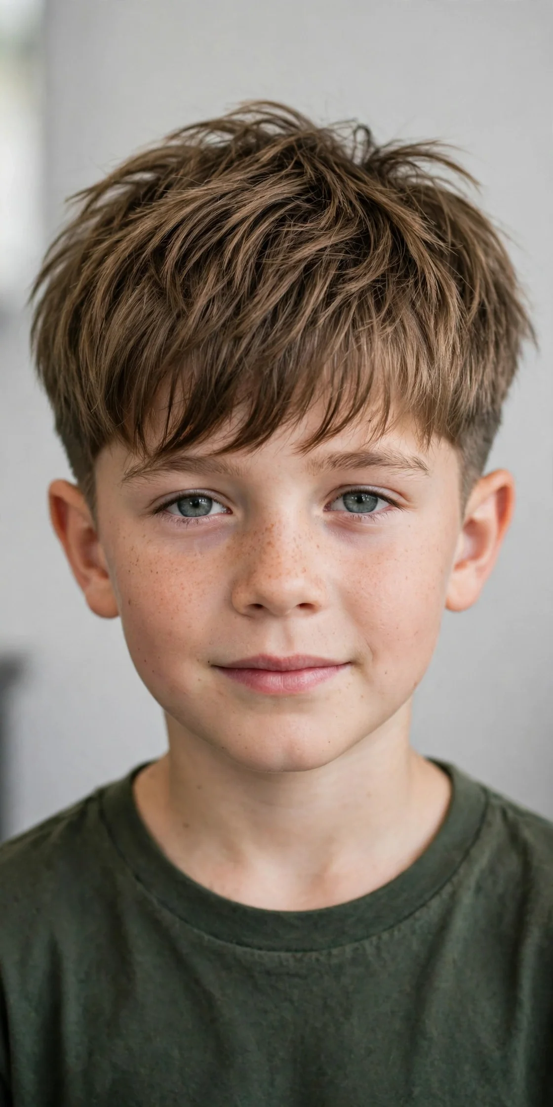 Boy with a shaggy haircut, long layered shaggy top and short sides