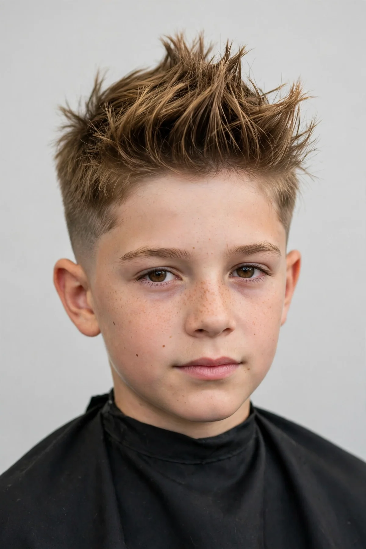Boy with a faux hawk haircut, long spiked center top and short faded sides