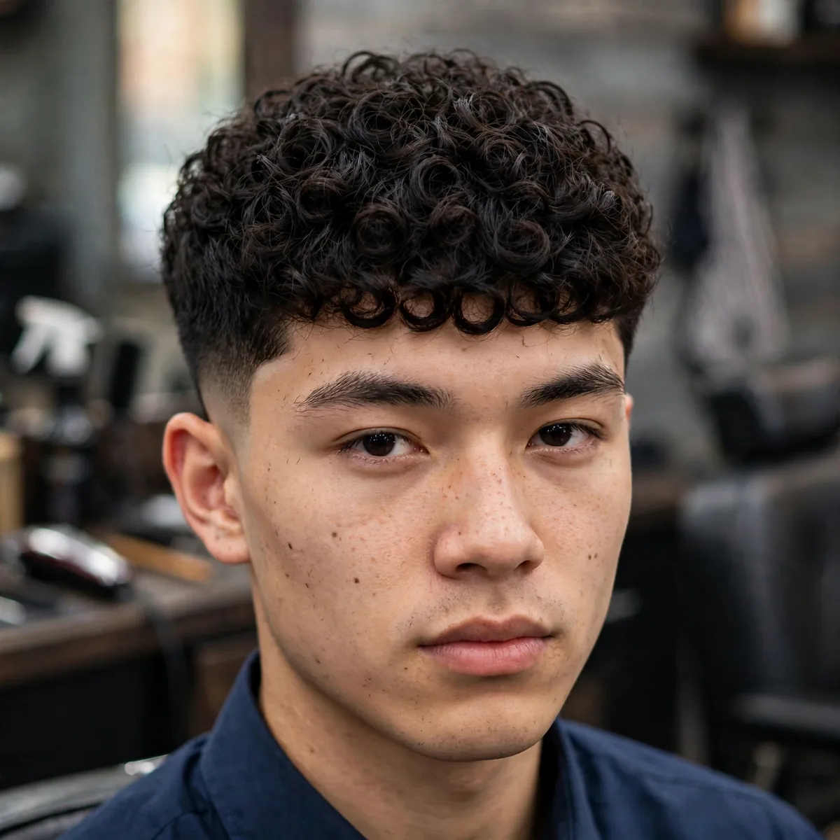 Neat broccoli haircut for men — smooth controlled curly fringe with polished clean lines and tapered sides.