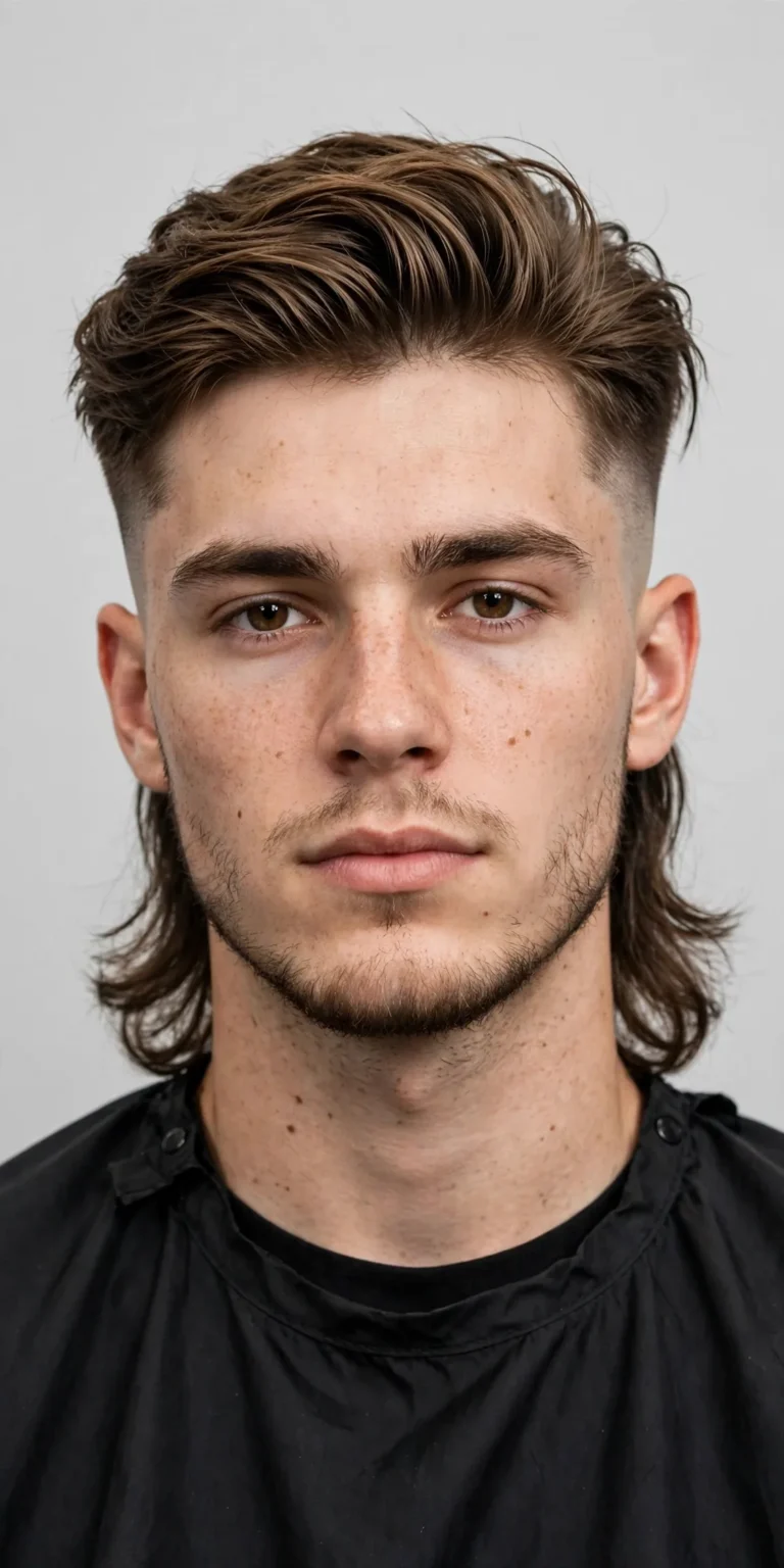 Man with a sharp fade mullet haircut — faded sides, textured top, and longer length at the back. One of the 28 best fade mullet haircuts for men.