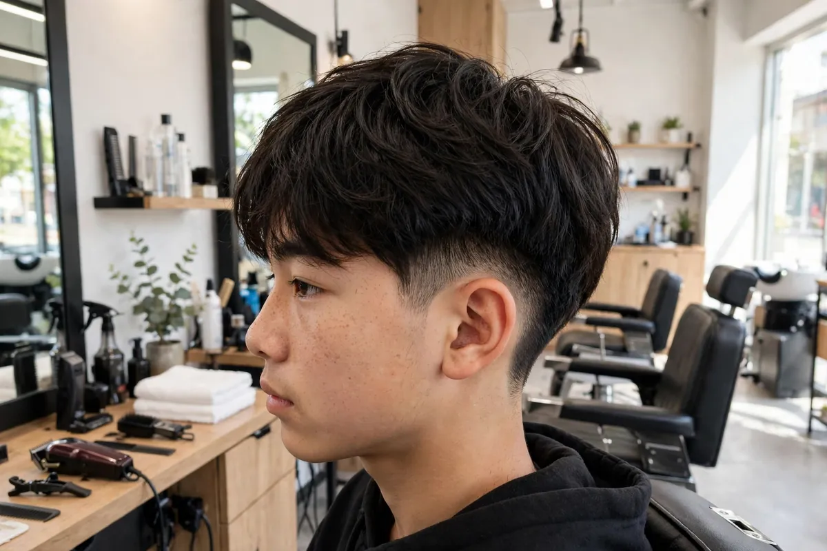 Featured collage of the 30 best Korean boy haircuts for boys showing two-block, curtain bangs, middle part, and bowl styles
