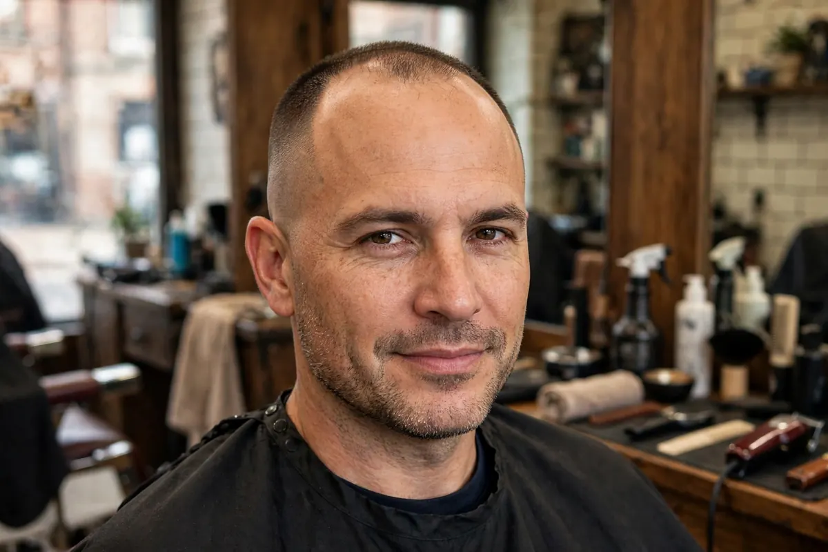 High and tight haircut for receding hairline with short top minimizing the hairline contrast