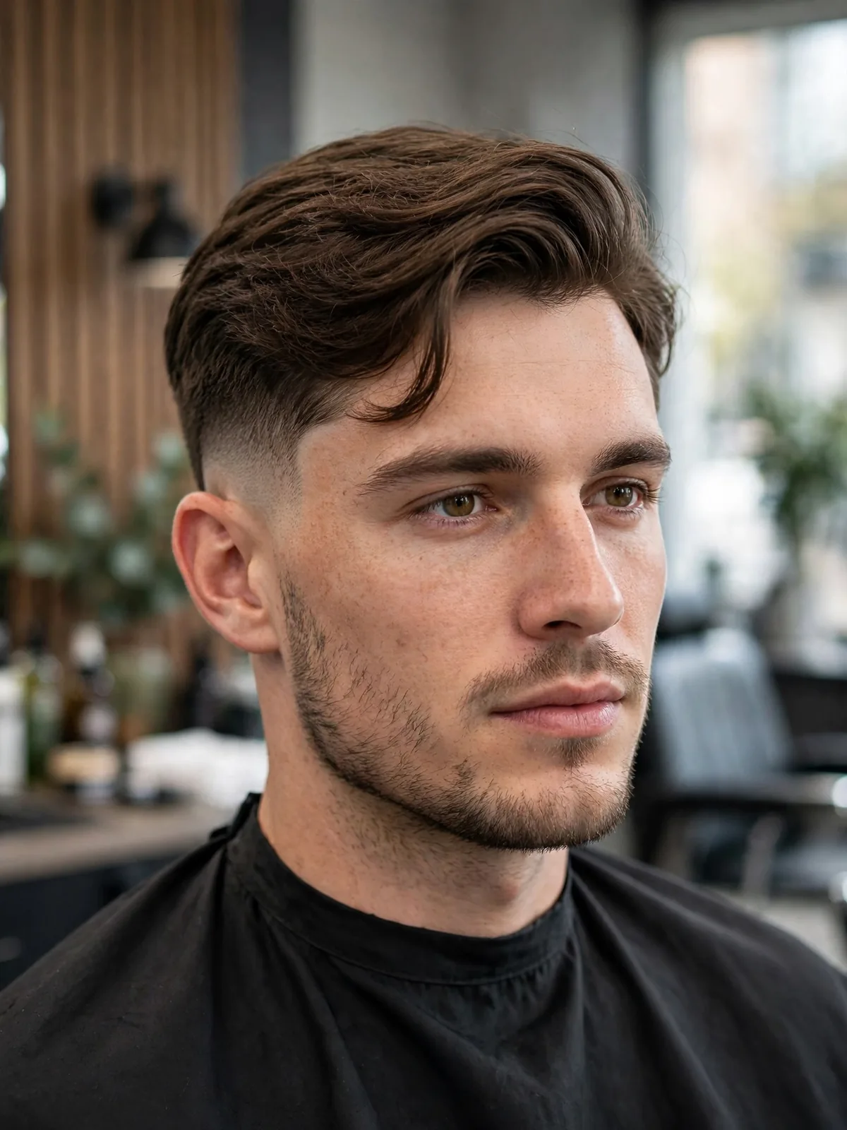 Classic Burrow-inspired side sweep haircut — short sides with the top swept loosely to one side