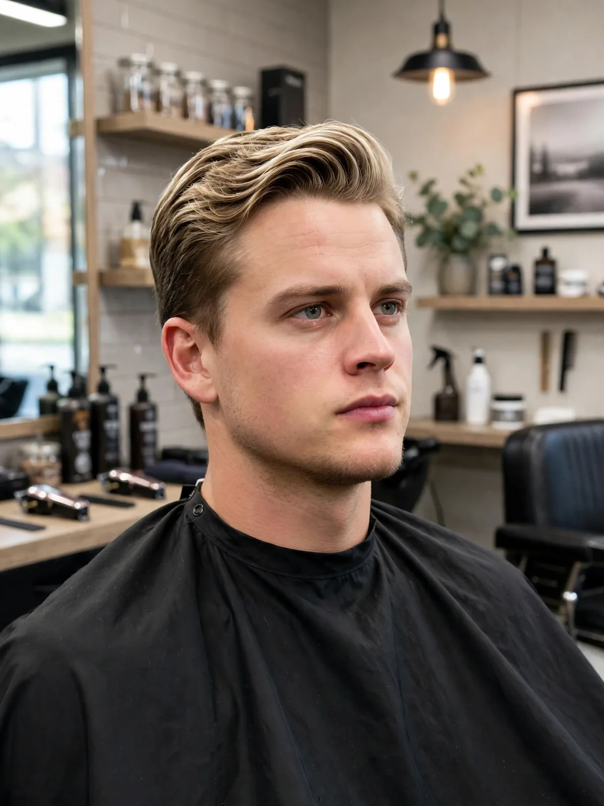 Ivy League haircut inspired by Joe Burrow — longer crew cut with a side part for men