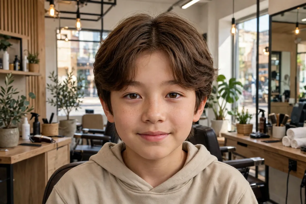 Casual middle split Korean boy haircut with relaxed parted top and textured ends