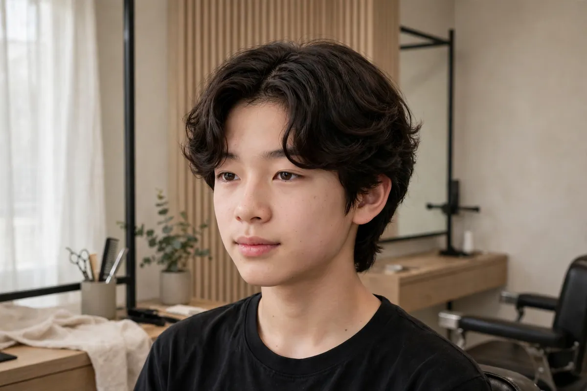 Soft wave perm Korean boy haircut with gentle loose waves and middle part