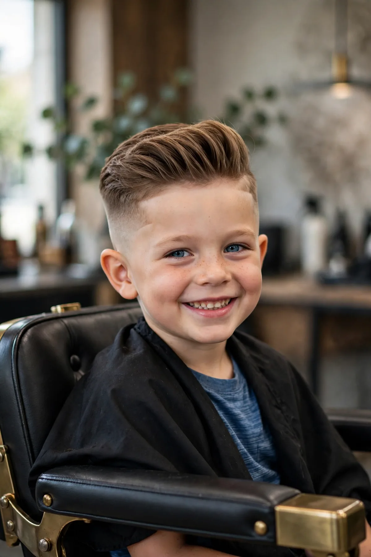 Mid fade quiff haircut for a little boy, lifted front quiff with mid temple blend