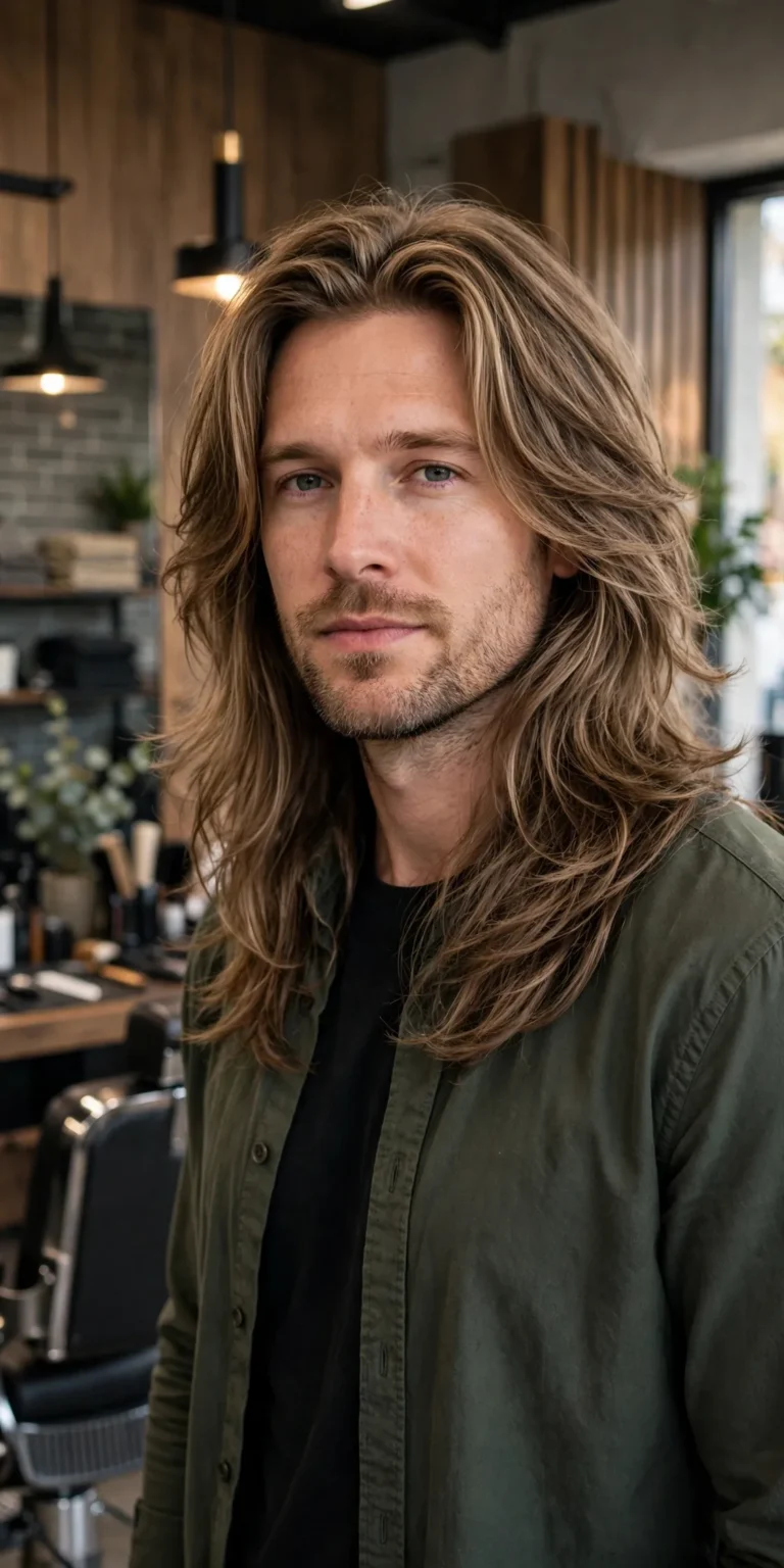 Man with long flowing layered hair past the shoulders, one of the best long haircuts for men