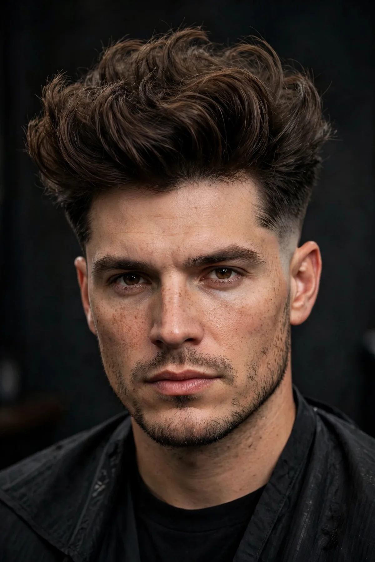 Mid taper blowout haircut for men with voluminous airy top and tapered sides