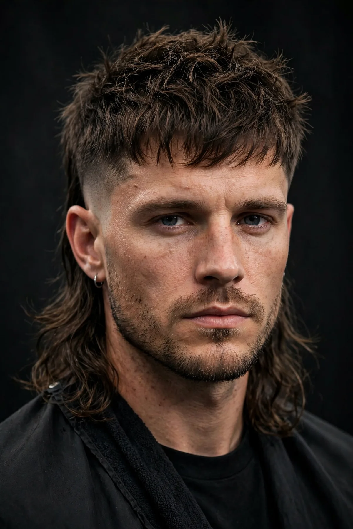 Modern mid taper mullet haircut for men with short textured top and longer back