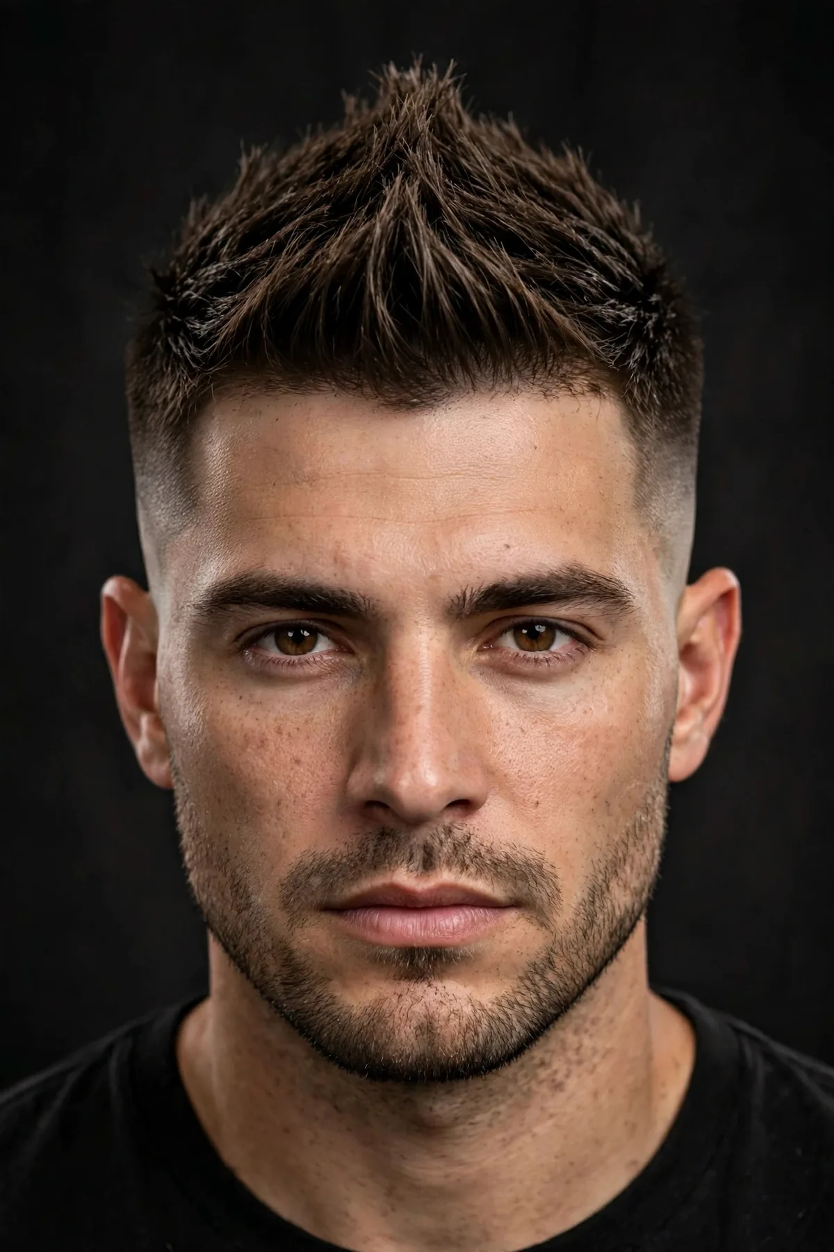 Mid taper faux hawk haircut for men with raised textured center and tapered sides