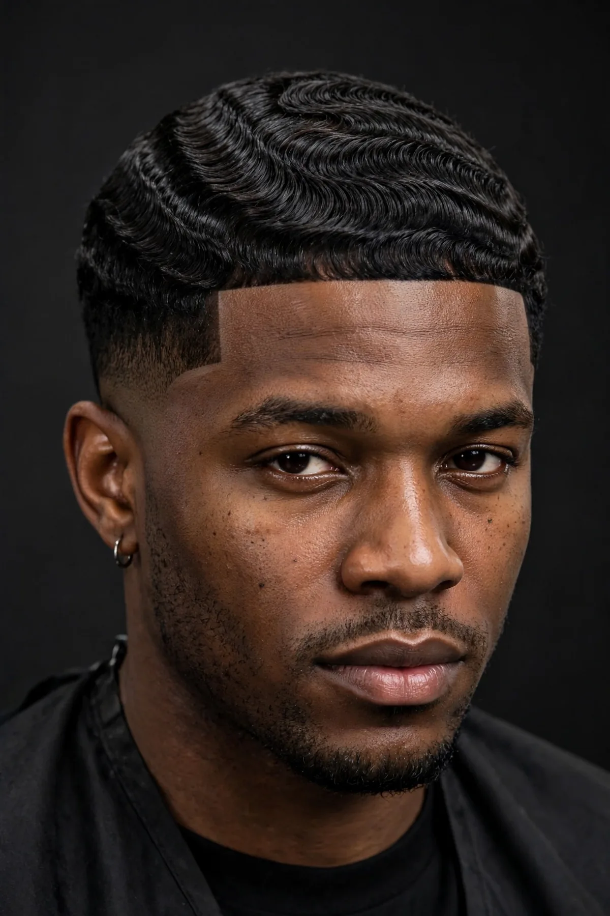360 waves mid taper haircut for men with deep spinning waves and tapered sides