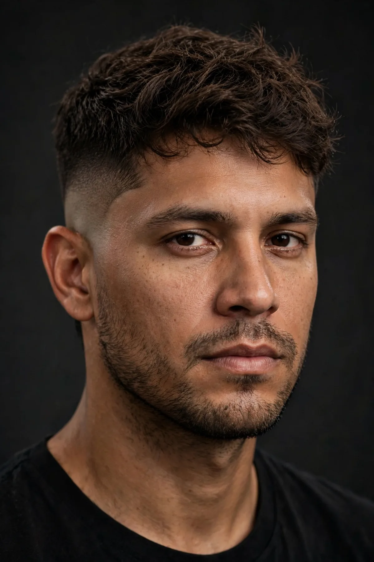 Mid taper drop fade haircut for men with curved drop blend behind the ear