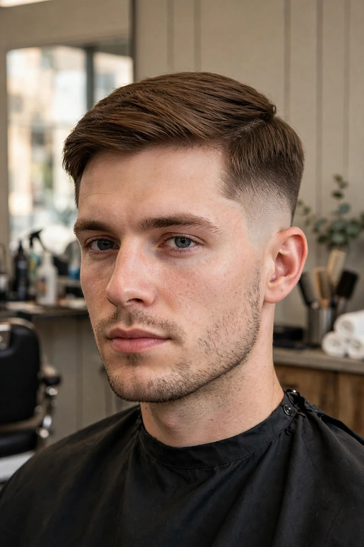 Ivy league mid taper fade haircut for men with short neat top and clean fade