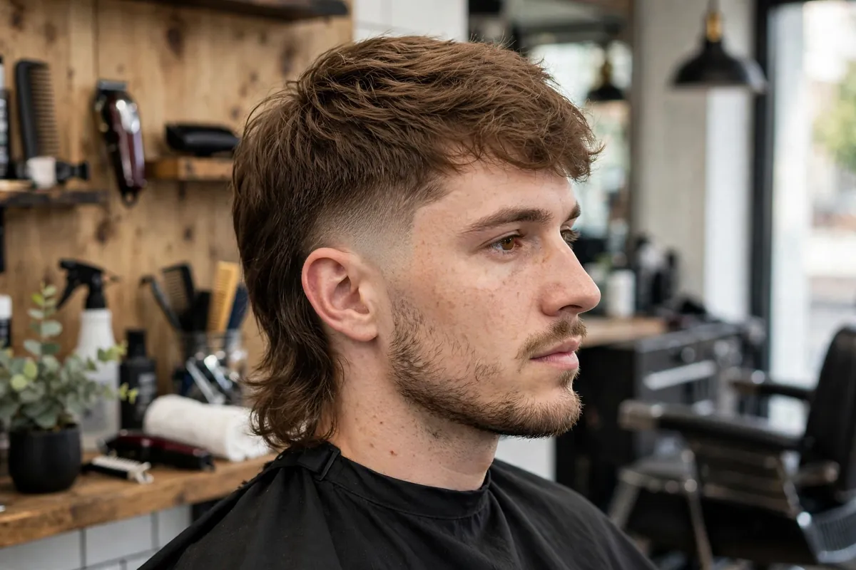 Mid taper fade mullet haircut for men with short front and long back