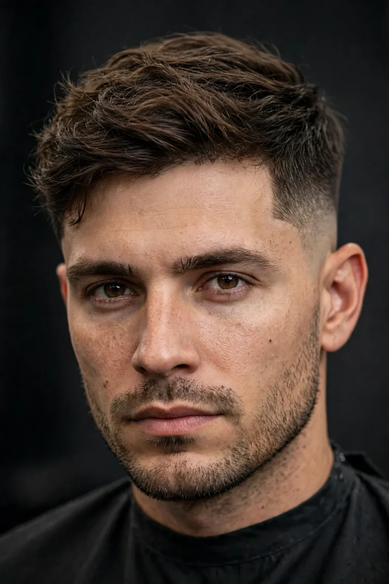 Man with a sharp mid taper haircut for men — clean gradual taper at the temples with textured hair on top, one of the best mid taper haircut styles