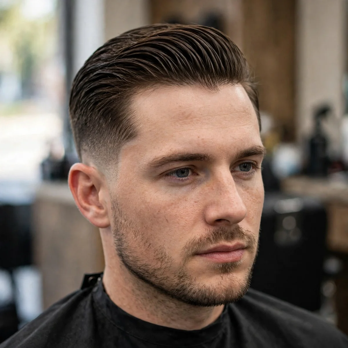 Regulation cut military haircut for men with neat side part and tapered back and sides