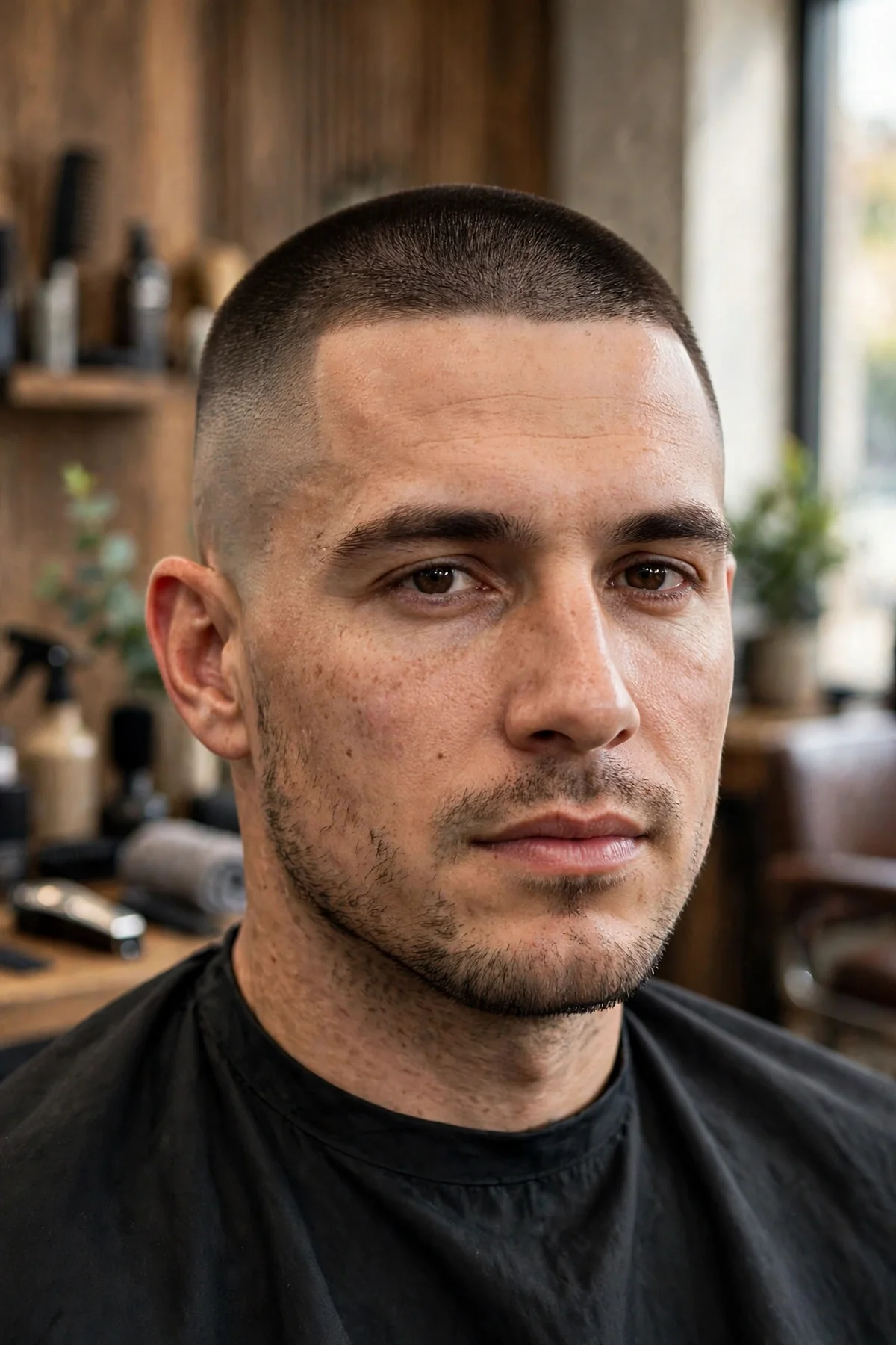 High and tight with skin fade military haircut for men with faded sides blending into short top