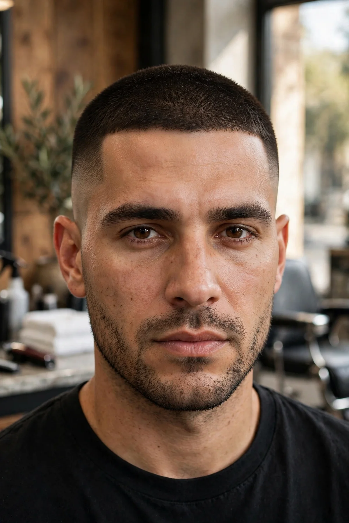 Military low fade haircut for men with low fade around ears and short neat top