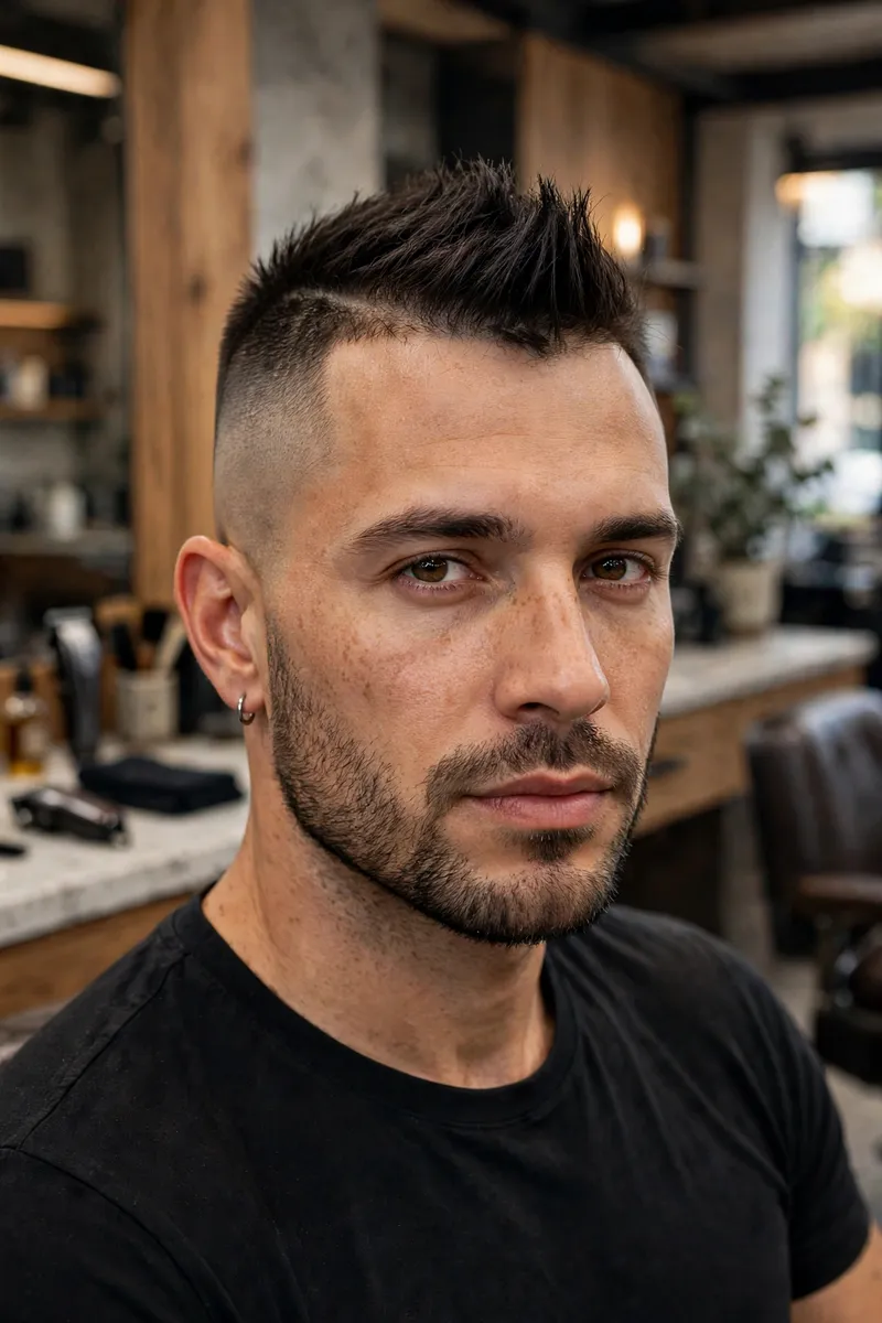 Low fade mohawk haircut for men — subtle mohawk with low faded sides