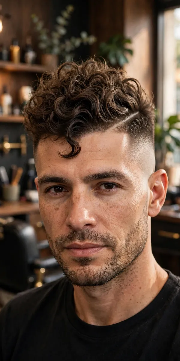 Wavy mohawk fade haircut for men — wavy mohawk with smooth faded sides