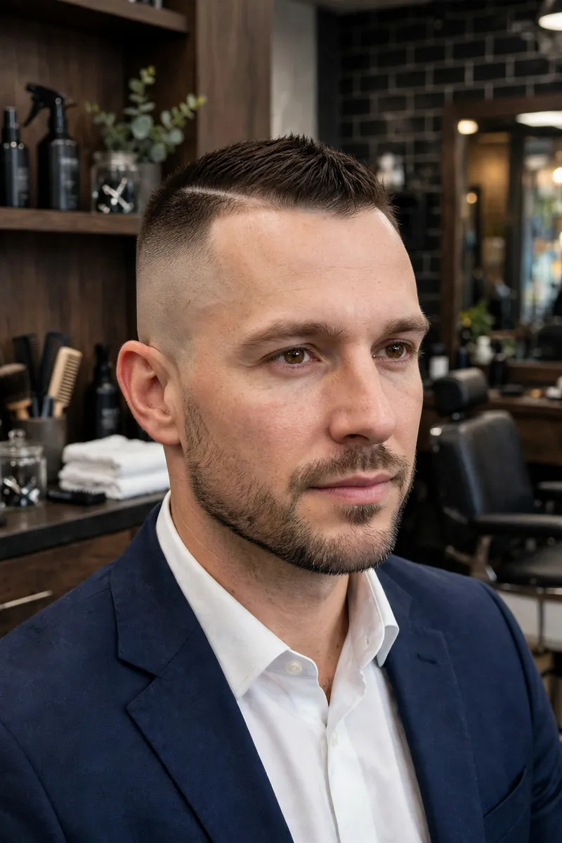Subtle office mohawk fade haircut for men — neat wearable mohawk fade for work