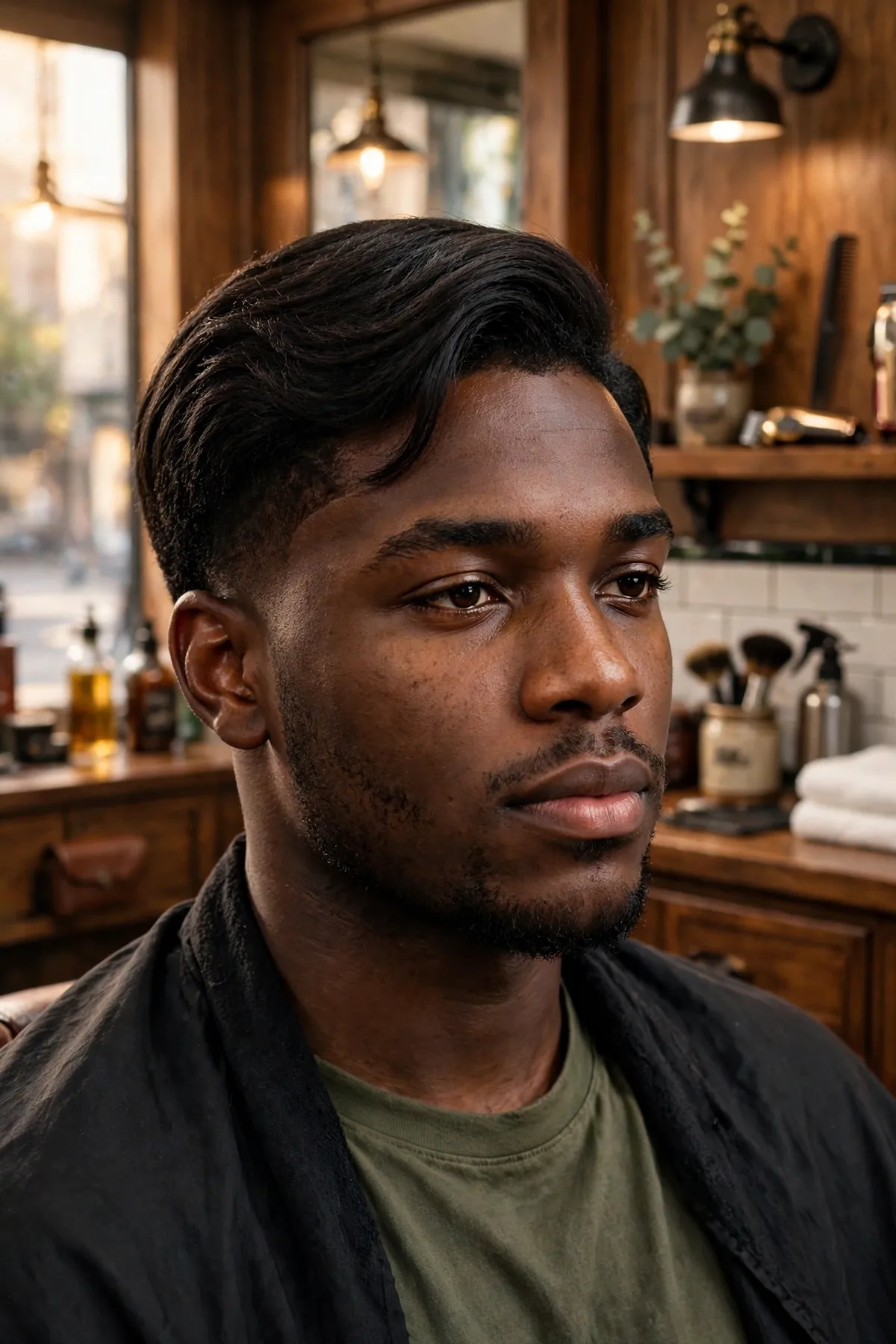 Ivy League medium short haircut for men — longer crew cut with side sweep and clean tapered sides