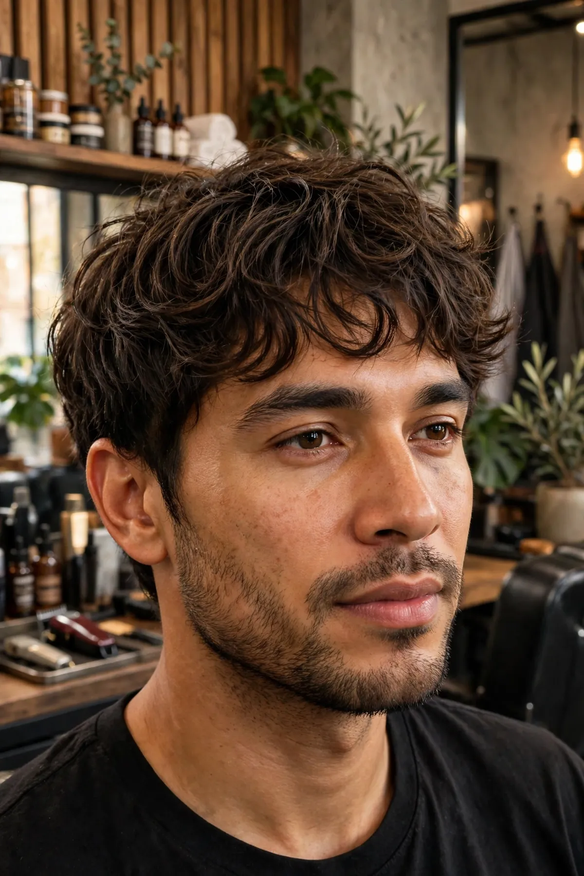 Choppy layered medium short haircut for men — piecey layers on top with natural movement