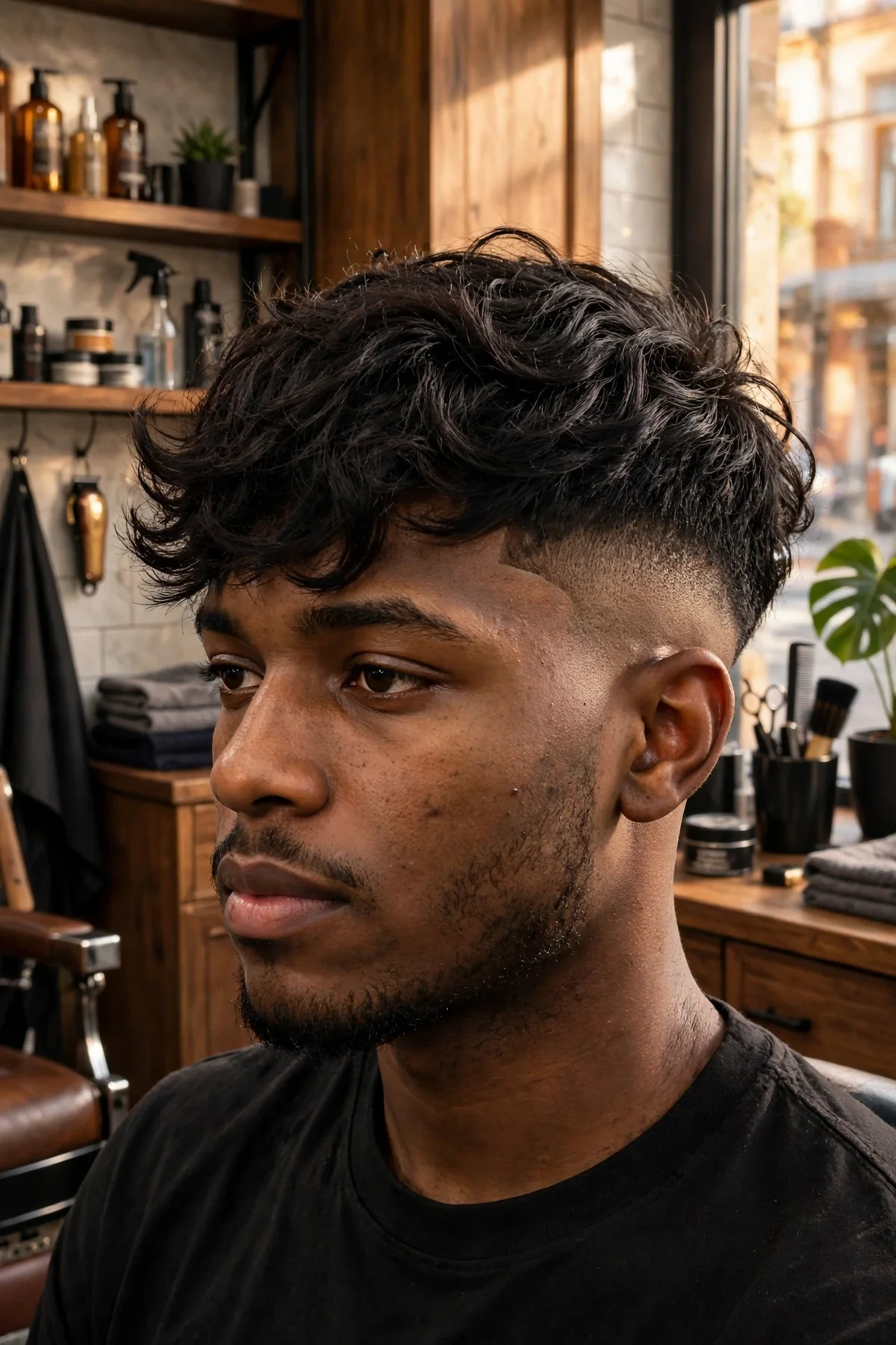 Undercut medium short haircut for men — disconnected longer top with clipped short sides