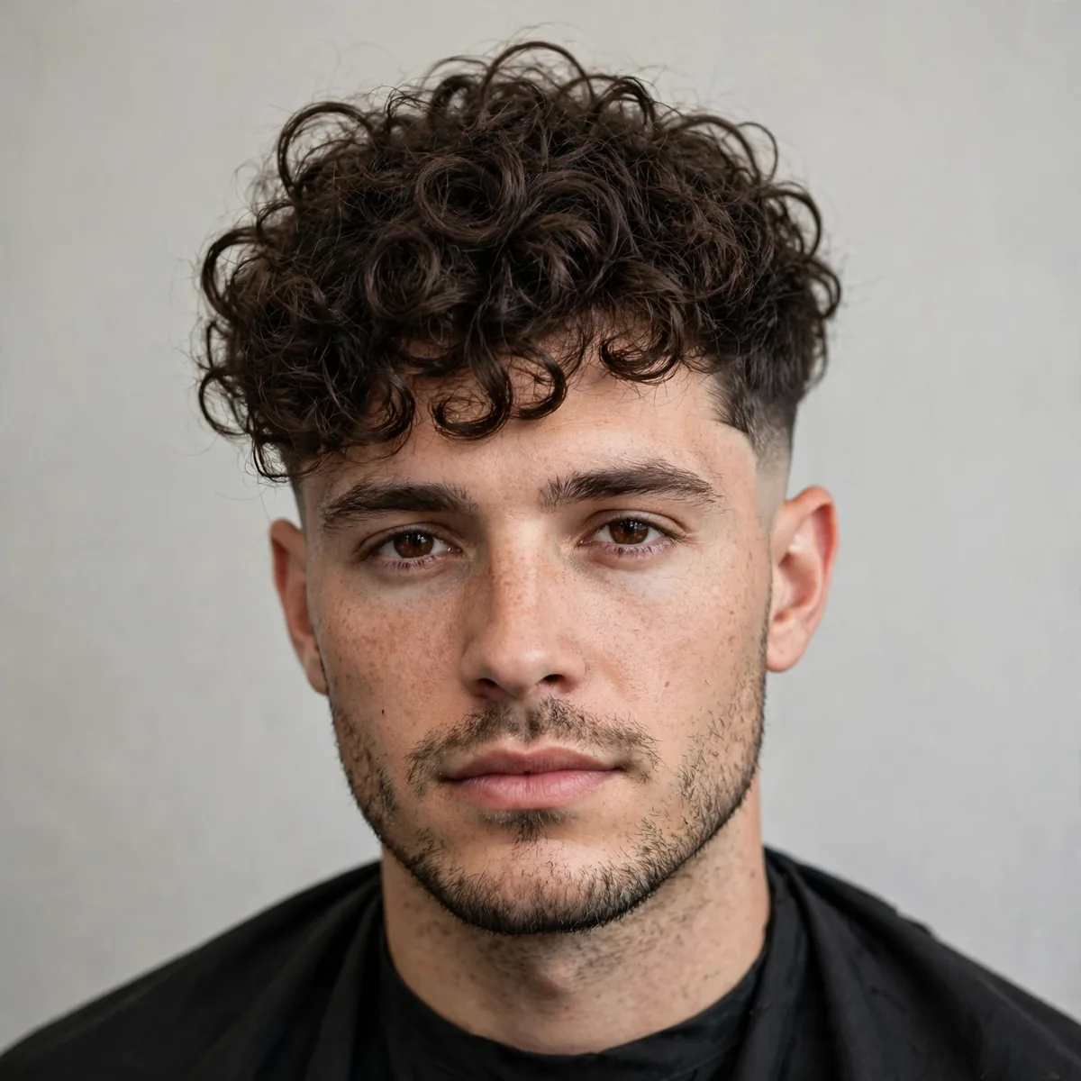 Perm haircut for men with undercut sides and long curly top